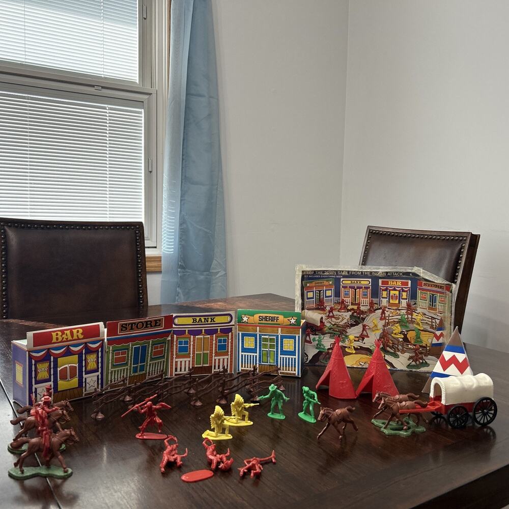 Vintage Cowboys & Indians Playset. Horses, Teepee, Wagon,Fences, Paper Stores